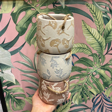 Load image into Gallery viewer, Chunky glazed hanging pots with embossed leaf patterns
