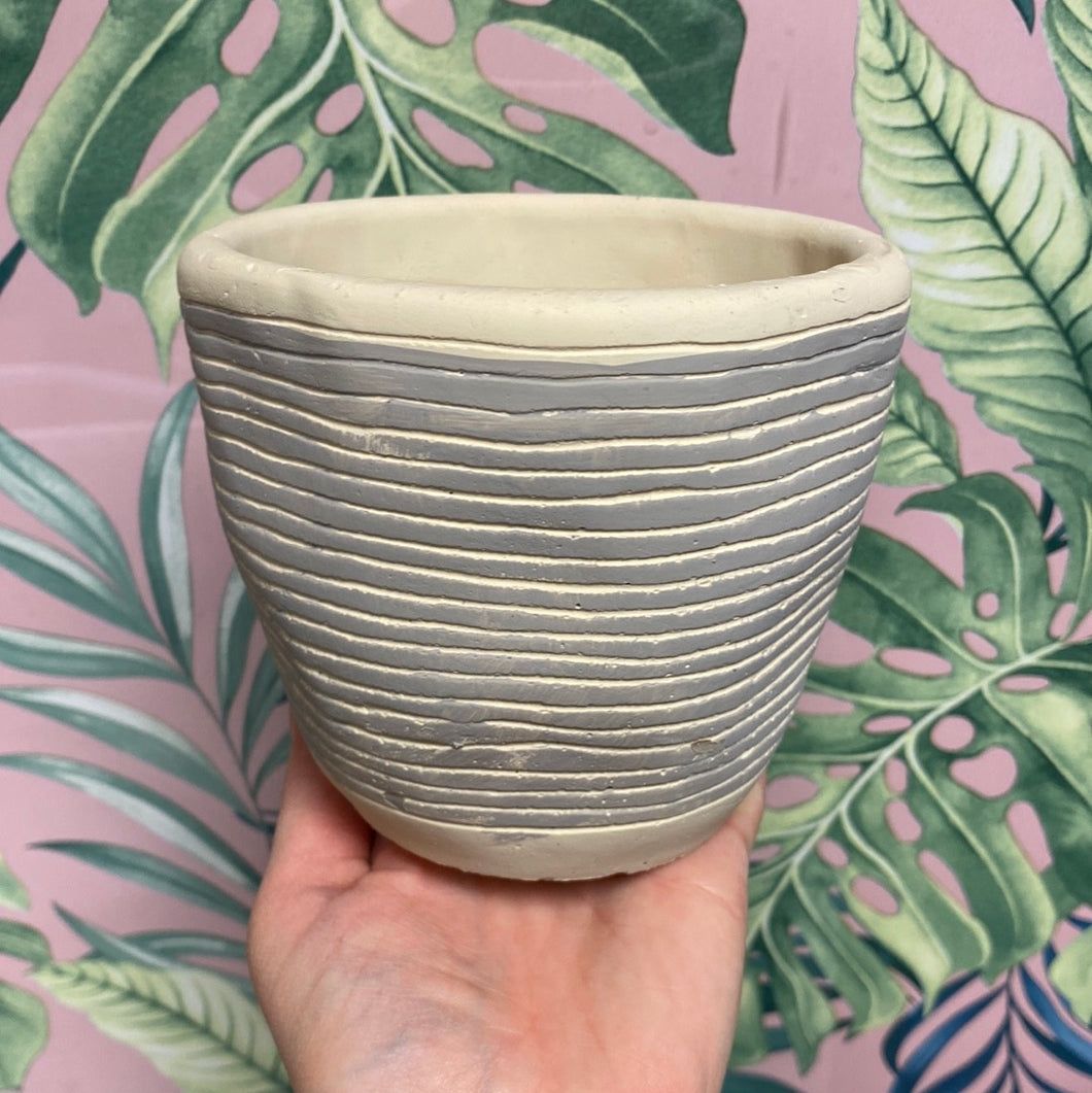 Grey stripe cement pot - 10cm