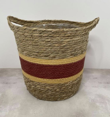Burgundy stripe Seagrass basket with handles - 22cm 25cm 30cm