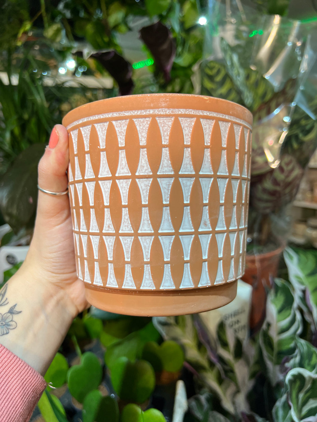 Geometric painted terracotta pot - 12cm