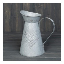 Load image into Gallery viewer, Rustic zinc jug with heart design - 22cm vase
