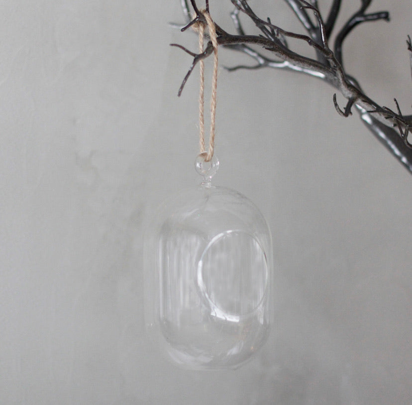 Oval glass hanging terrarium - 17cm *empty*