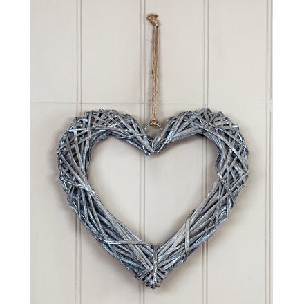 Grey woven heart wreath 30cm