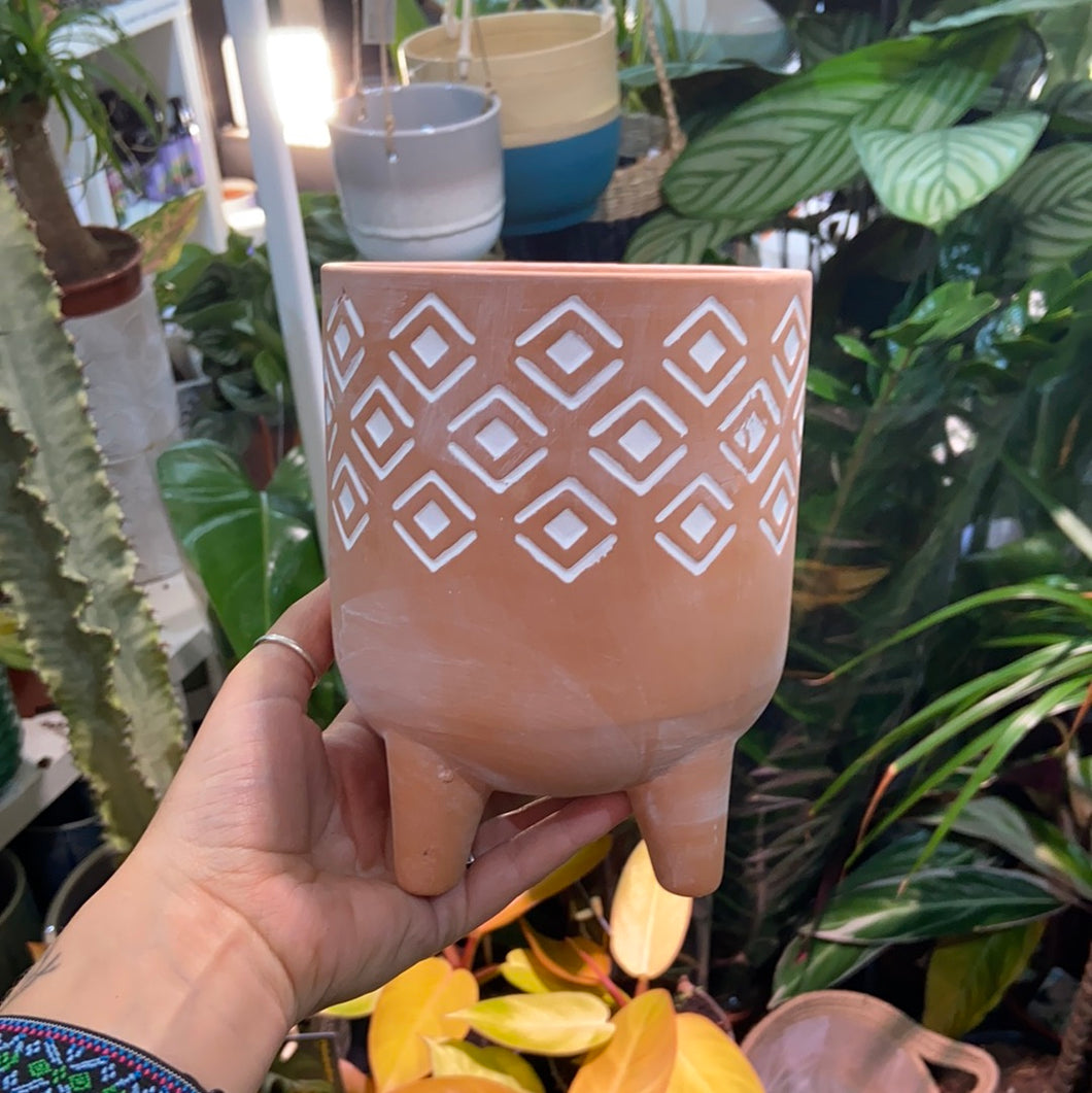 Geometric Terracotta Leggy Plant Pot - 12cm