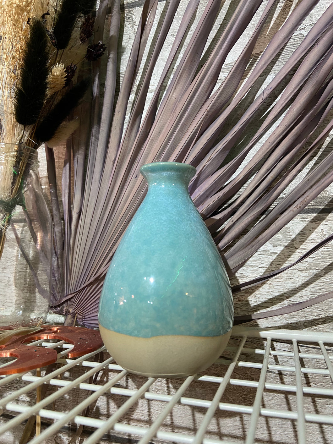 Stone ware bud vase - blue / natural