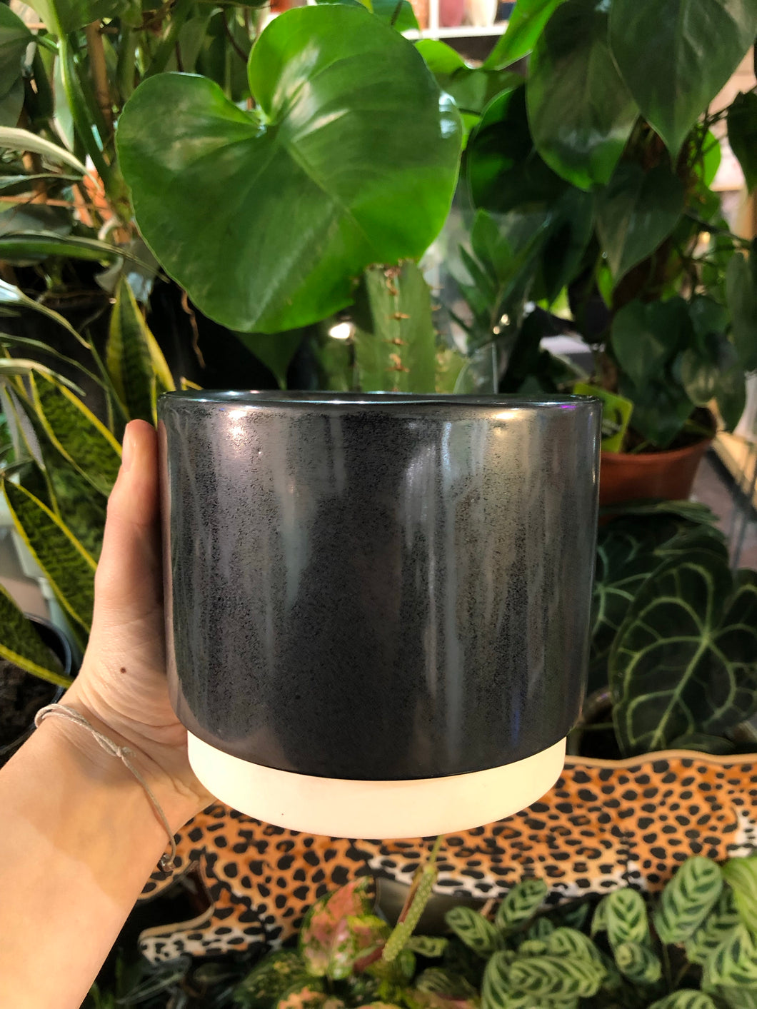 Black two tone plant pot - 12cm