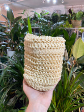 Load image into Gallery viewer, Knitted bag plant pot - Cream / Green
